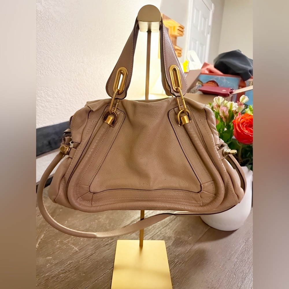 Chloé Beige Leather Paraty Satchel Bag w/ Detachable Strap